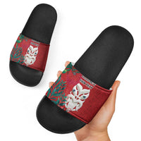 Maori Wheku Meri Kirihimete Personalised Slide Sandals All Red Indigenous Maori Motif - Polynesian Pride
