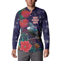 Tui Meri Kirihimete Personalised Button Sweatshirt Pohutukawa Flowers Blue Motif - Polynesian Pride