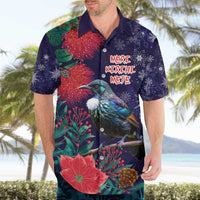 Tui Meri Kirihimete Personalised Hawaiian Shirt Pohutukawa Flowers Blue Motif - Polynesian Pride