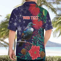 Tui Meri Kirihimete Personalised Hawaiian Shirt Pohutukawa Flowers Blue Motif - Polynesian Pride