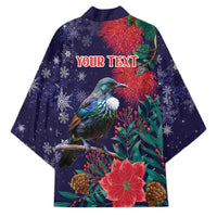 Tui Meri Kirihimete Personalised Kimono Pohutukawa Flowers Blue Motif - Polynesian Pride