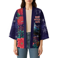 Tui Meri Kirihimete Personalised Kimono Pohutukawa Flowers Blue Motif - Polynesian Pride
