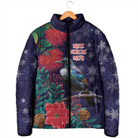 Tui Meri Kirihimete Personalised Padded Jacket Pohutukawa Flowers Blue Motif - Polynesian Pride