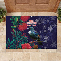 Tui Meri Kirihimete Personalised Rubber Doormat Pohutukawa Flowers Blue Motif - Polynesian Pride