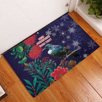 Tui Meri Kirihimete Personalised Rubber Doormat Pohutukawa Flowers Blue Motif - Polynesian Pride
