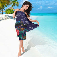 Tui Meri Kirihimete Personalised Sarong Pohutukawa Flowers Blue Motif - Polynesian Pride