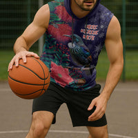 Tui Meri Kirihimete Personalised Sleeveless Hoodie Pohutukawa Flowers Blue Motif - Polynesian Pride