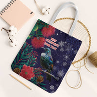 Tui Meri Kirihimete Personalised Tote Bag Pohutukawa Flowers Blue Motif - Polynesian Pride
