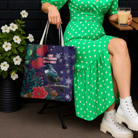 Tui Meri Kirihimete Personalised Tote Bag Pohutukawa Flowers Blue Motif - Polynesian Pride