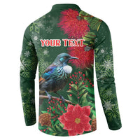 Tui Meri Kirihimete Personalised Button Sweatshirt Pohutukawa Flowers Green Motif - Polynesian Pride