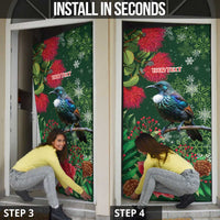 Tui Meri Kirihimete Personalised Door Cover Pohutukawa Flowers Green Motif - Polynesian Pride