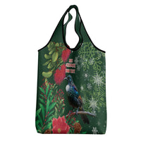 Tui Meri Kirihimete Personalised Grocery Bag Pohutukawa Flowers Green Motif - Polynesian Pride
