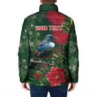 Tui Meri Kirihimete Personalised Padded Jacket Pohutukawa Flowers Green Motif - Polynesian Pride