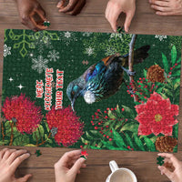 Tui Meri Kirihimete Personalised Puzzle Pohutukawa Flowers Green Motif - Polynesian Pride