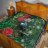 Tui Meri Kirihimete Personalised Quilt Pohutukawa Flowers Green Motif - Polynesian Pride