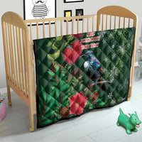 Tui Meri Kirihimete Personalised Quilt Pohutukawa Flowers Green Motif - Polynesian Pride