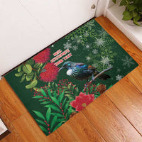 Tui Meri Kirihimete Personalised Rubber Doormat Pohutukawa Flowers Green Motif - Polynesian Pride