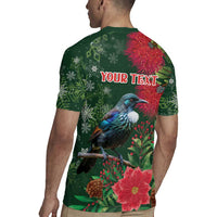 Tui Meri Kirihimete Personalised Rugby Jersey Pohutukawa Flowers Green Motif - Polynesian Pride