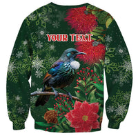 Tui Meri Kirihimete Personalised Sweatshirt Pohutukawa Flowers Green Motif - Polynesian Pride