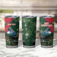 Tui Meri Kirihimete Personalised Tumbler Cup Pohutukawa Flowers Green Motif - Polynesian Pride