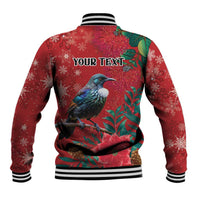 Tui Meri Kirihimete Personalised Baseball Jacket Pohutukawa Flowers Red Motif - Polynesian Pride
