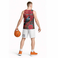 Tui Meri Kirihimete Personalised Basketball Jersey Pohutukawa Flowers Red Motif - Polynesian Pride