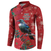 Tui Meri Kirihimete Personalised Button Sweatshirt Pohutukawa Flowers Red Motif - Polynesian Pride