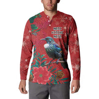 Tui Meri Kirihimete Personalised Button Sweatshirt Pohutukawa Flowers Red Motif - Polynesian Pride