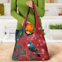 Tui Meri Kirihimete Personalised Grocery Bag Pohutukawa Flowers Red Motif - Polynesian Pride