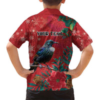 Tui Meri Kirihimete Personalised Kid Hawaiian Shirt Pohutukawa Flowers Red Motif - Polynesian Pride
