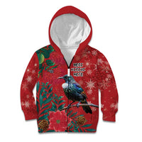 Tui Meri Kirihimete Personalised Kid Hoodie Pohutukawa Flowers Red Motif - Polynesian Pride