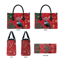Tui Meri Kirihimete Personalised Leather Bag Pohutukawa Flowers Red Motif - Polynesian Pride