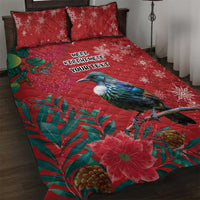 Tui Meri Kirihimete Personalised Quilt Bed Set Pohutukawa Flowers Red Motif - Polynesian Pride