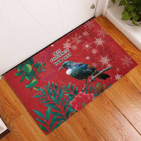 Tui Meri Kirihimete Personalised Rubber Doormat Pohutukawa Flowers Red Motif - Polynesian Pride