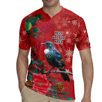 Tui Meri Kirihimete Personalised Rugby Jersey Pohutukawa Flowers Red Motif - Polynesian Pride