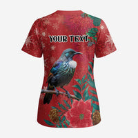 Tui Meri Kirihimete Personalised Scrub Top Pohutukawa Flowers Red Motif - Polynesian Pride