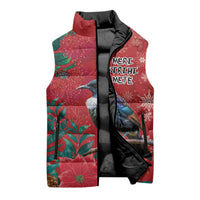 Tui Meri Kirihimete Personalised Sleeveless Puffer Jacket Pohutukawa Flowers Red Motif - Polynesian Pride