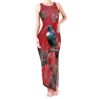 Tui Meri Kirihimete Personalised Tank Maxi Dress Pohutukawa Flowers Red Motif - Polynesian Pride