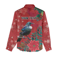 Tui Meri Kirihimete Personalised Women Casual Shirt Pohutukawa Flowers Red Motif - Polynesian Pride