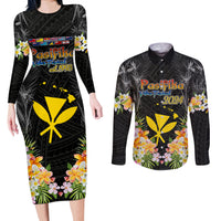 Pasifika Vibes Festival 2024 Couples Matching Long Sleeve Bodycon Dress and Long Sleeve Button Shirt Kanaka Maoli With Hawaiian Islands LT9 Black - Polynesian Pride