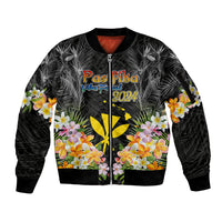 Pasifika Vibes Festival 2024 Sleeve Zip Bomber Jacket Kanaka Maoli With Hawaiian Islands LT9 Unisex Black - Polynesian Pride
