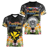 Pasifika Vibes Festival 2024 Women V Neck T Shirt Kanaka Maoli With Hawaiian Islands LT9 - Polynesian Pride