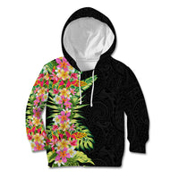 Hawaii Tropical Flowers Tribal Pattern Kid Hoodie No1 LT9 Hoodie Black - Polynesian Pride