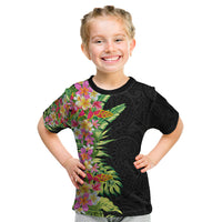 Hawaii Tropical Flowers Tribal Pattern Kid T Shirt No1 LT9 Black - Polynesian Pride