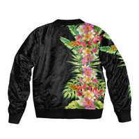 Hawaii Tropical Flowers Tribal Pattern Sleeve Zip Bomber Jacket No1 LT9 - Polynesian Pride