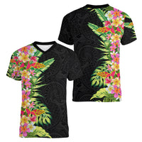 Hawaii Tropical Flowers Tribal Pattern Women V Neck T Shirt No1 LT9 - Polynesian Pride