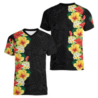 Hawaii Tropical Flowers Tribal Pattern Women V Neck T Shirt No2 LT9 - Polynesian Pride