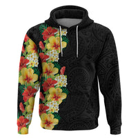 Hawaii Tropical Flowers Tribal Pattern Zip Hoodie No2 LT9 Pullover Hoodie Black - Polynesian Pride