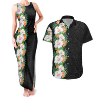 Hawaii Tropical Flowers Tribal Pattern Couples Matching Tank Maxi Dress and Hawaiian Shirt No3 LT9 Black - Polynesian Pride