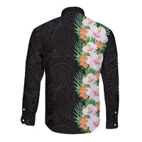 Hawaii Tropical Flowers Tribal Pattern Long Sleeve Button Shirt No3 LT9 - Polynesian Pride